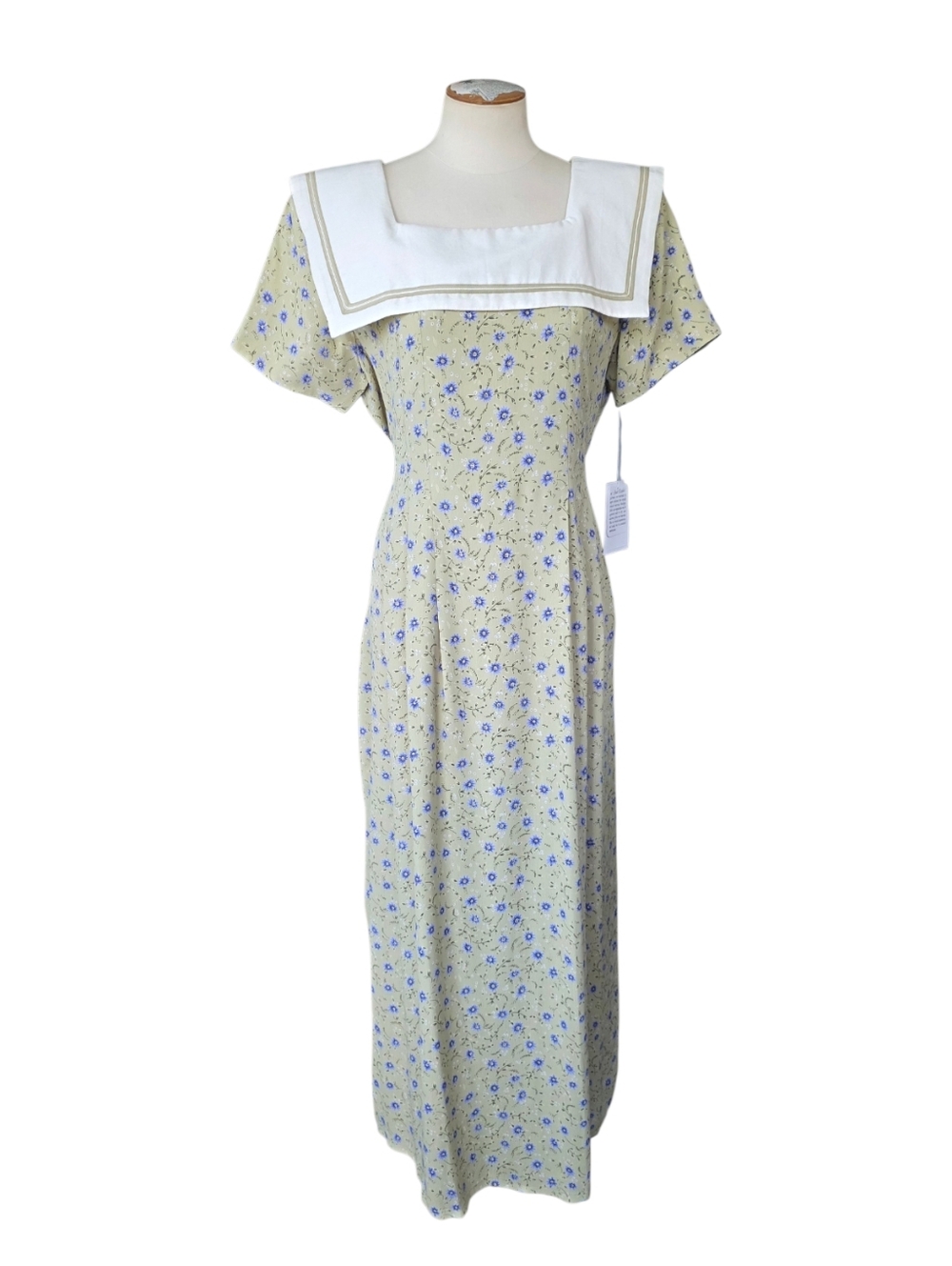 Vintage 1980s Sara Elizabeth Floral Sailor Collar Maxi Dress NWT Womens Size 12 - Picture 3 of 13